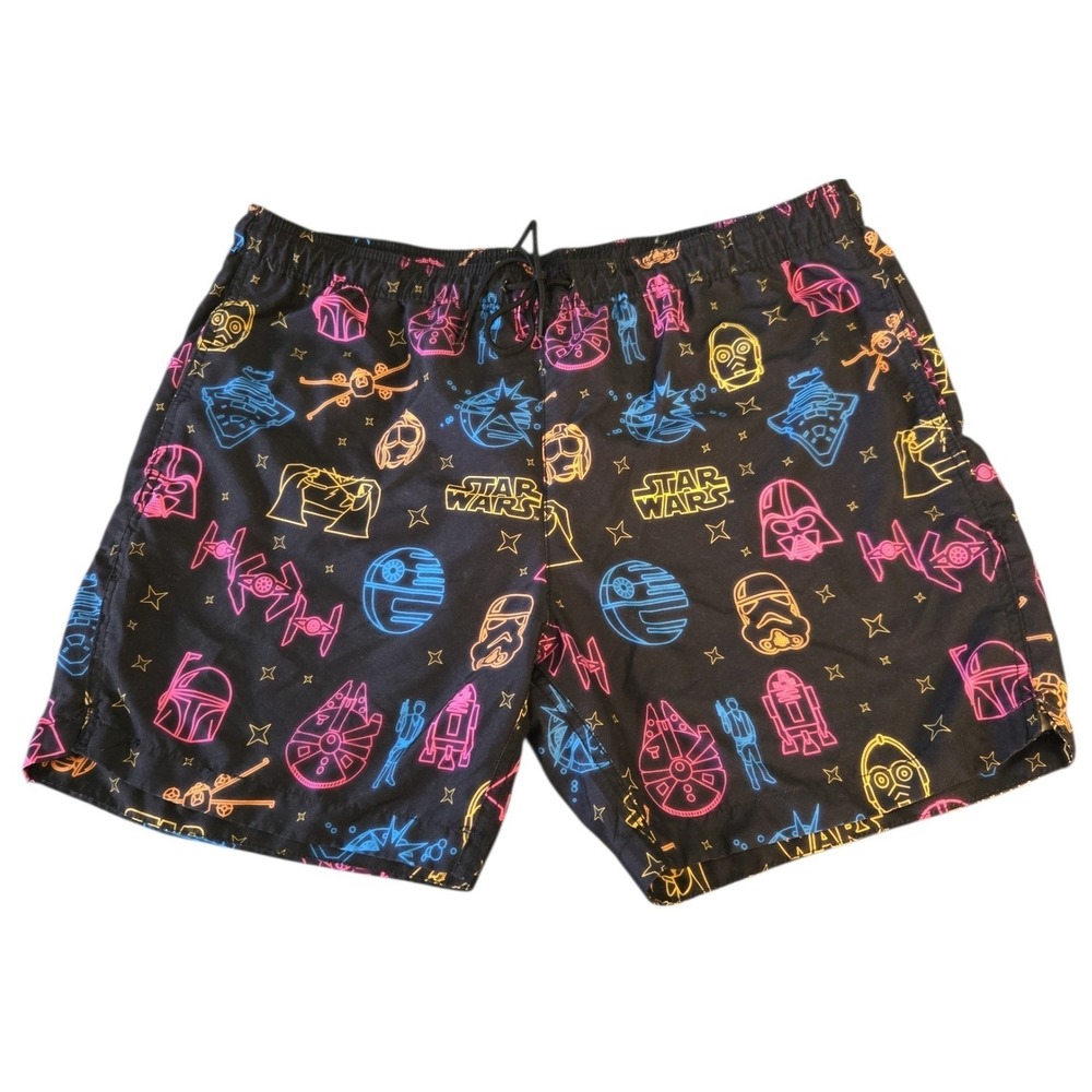 Star Wars Men's XL Swim Trunks Black Neon Graphic Darth Vader Stormtrooper